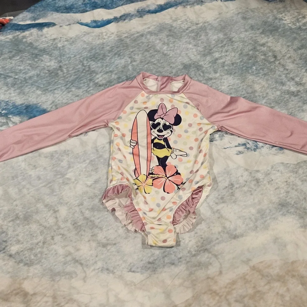 Disney Minnie Mouse Rash Guard‎ Swimsuit Girls Size 6 One Piece Long Sleeve